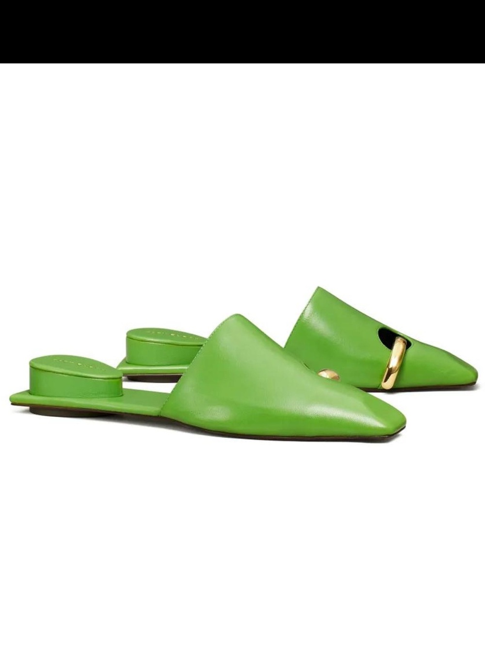 Tory Burch Vibrant Lime Green Pointed-Toe Slide Mules with Gold Accent